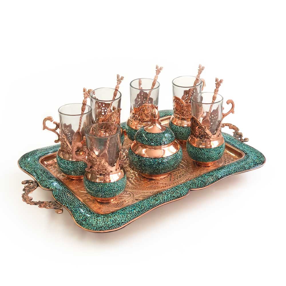 The turquoise inlaying(FiroozeKoobi) tea set