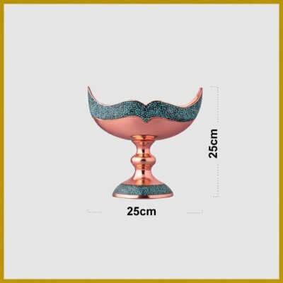 Dimension diagram of the 25cm height and width turquoise inlaying Kashkool dish.
