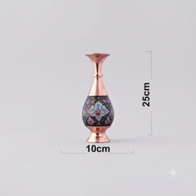 Handmade Copper and Pardaz vase product dimensions 25cm height by 10cm width.